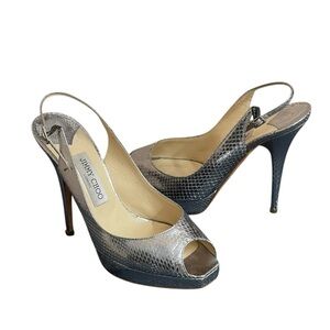 Jimmy Choo‎ Silver Peep-Toe Slingback Heels size 40(10) USA